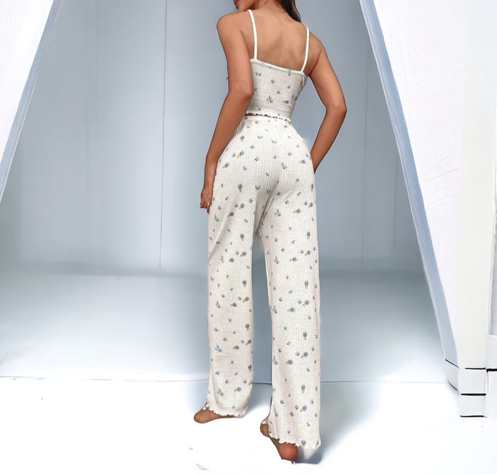 2 Piece Cropped Tank Top and Wide Leg Pants Pajama Lounge Set