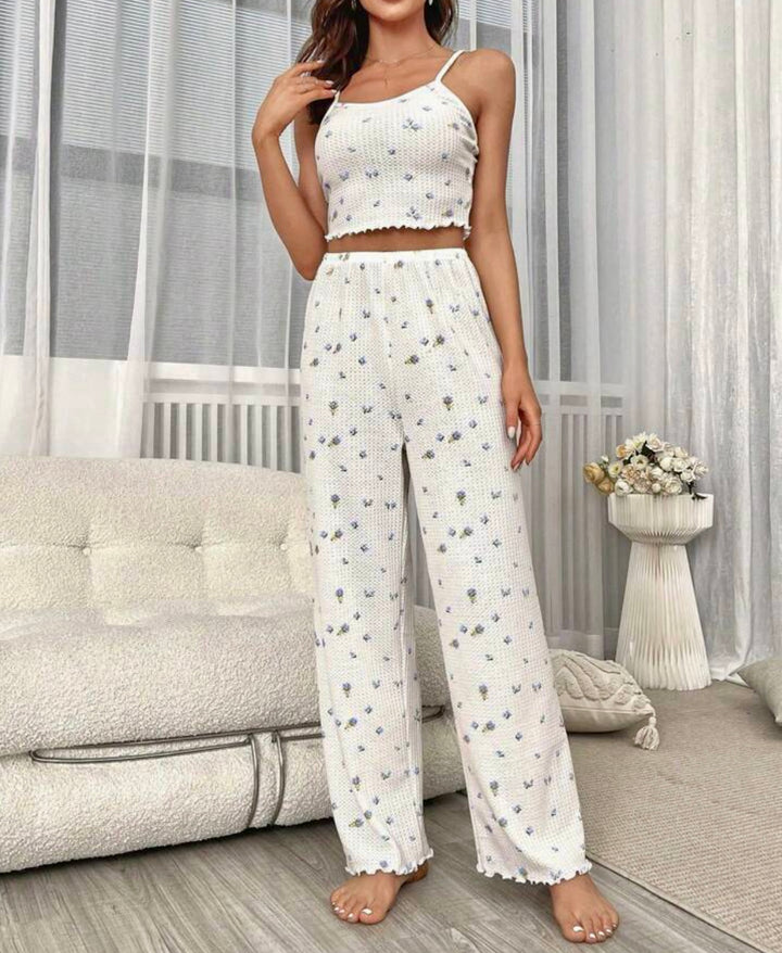 2 Piece Cropped Tank Top and Wide Leg Pants Pajama Lounge Set