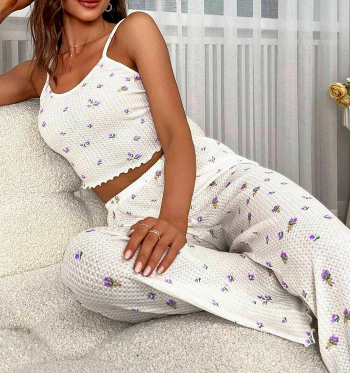 2 Piece Cropped Tank Top and Wide Leg Pants Pajama Lounge Set