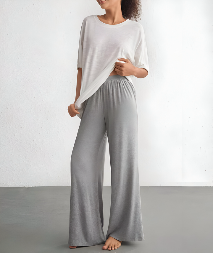 2 Piece Lounge Set with Oversized Top and Wide Leg Pants