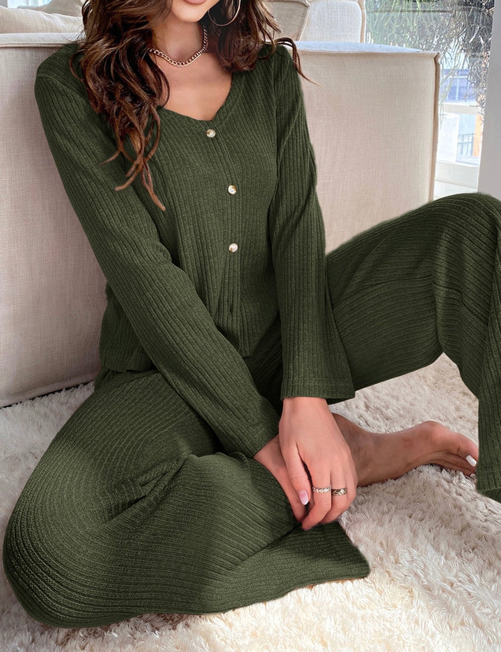 2 Piece Long Sleeve and Wide Pants Lounge Set