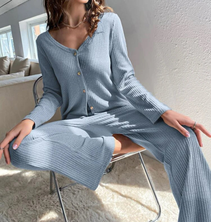 2 Piece Long Sleeve and Wide Pants Lounge Set