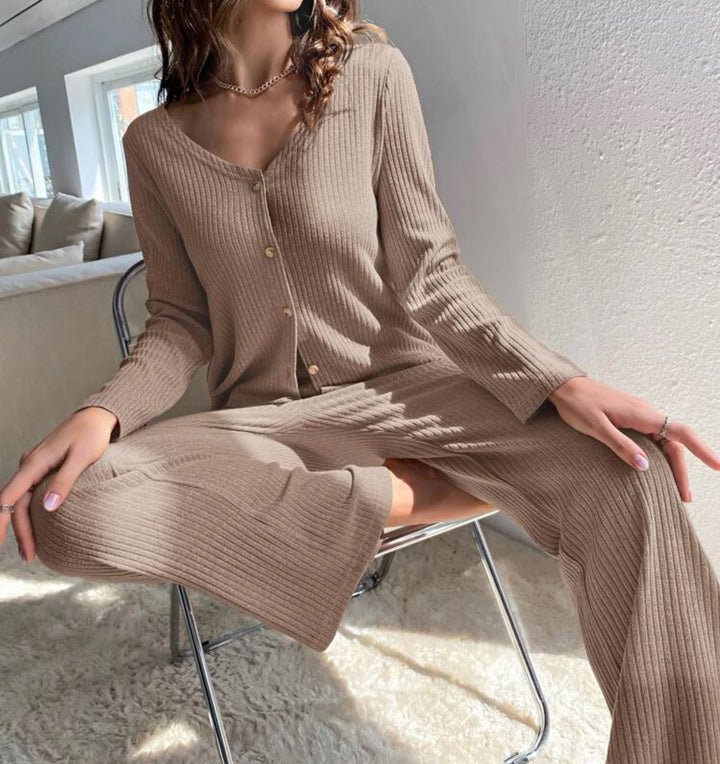 2 Piece Long Sleeve and Wide Pants Lounge Set