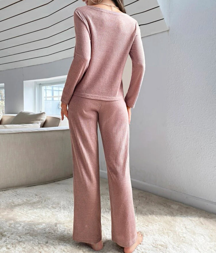 2 Piece Long Sleeve and Wide Pants Lounge Set