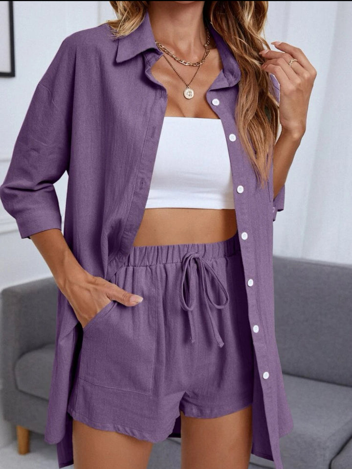 2 Piece Buttoned Shirt and Short Set