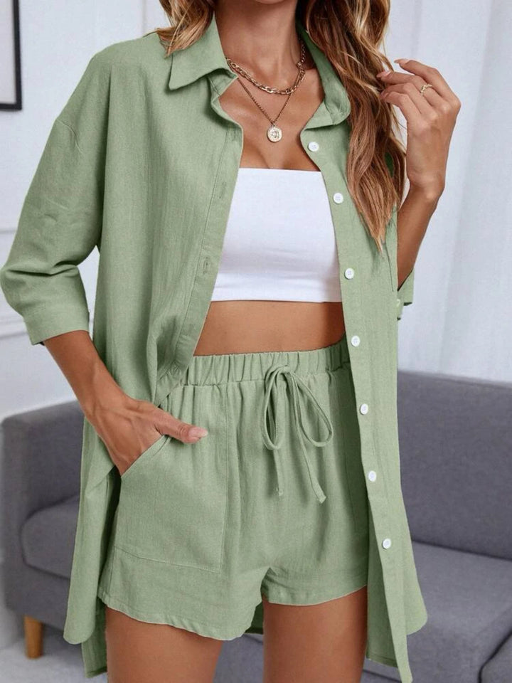 2 Piece Buttoned Shirt and Short Set