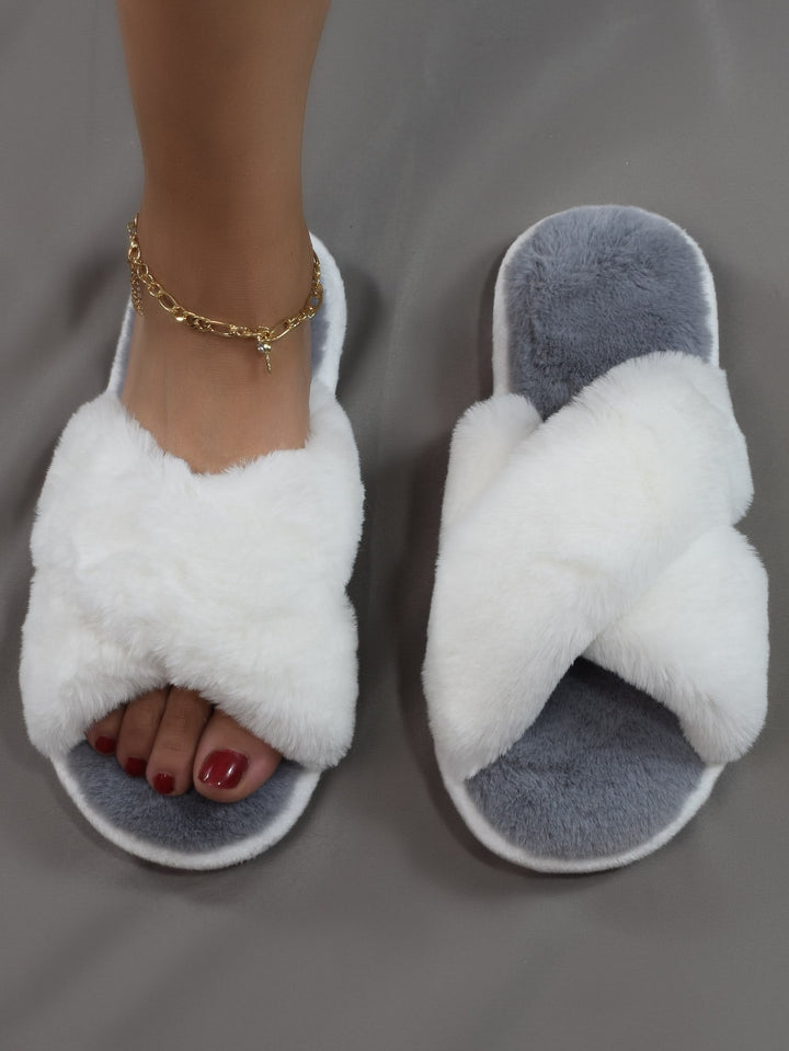 Faux Fur Two Tone Criss Cross Fluffy Sleepers