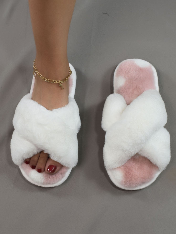 Faux Fur Two Tone Criss Cross Fluffy Sleepers