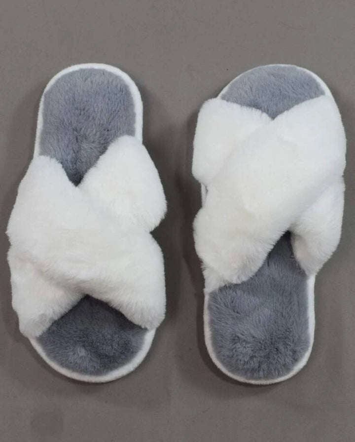 Faux Fur Two Tone Criss Cross Fluffy Sleepers