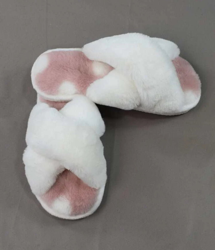 Faux Fur Two Tone Criss Cross Fluffy Sleepers