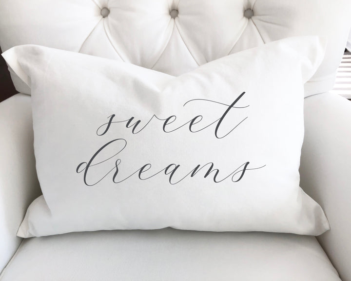 pillow cover with printed sweet dreams wording on it, comes I white or natural color